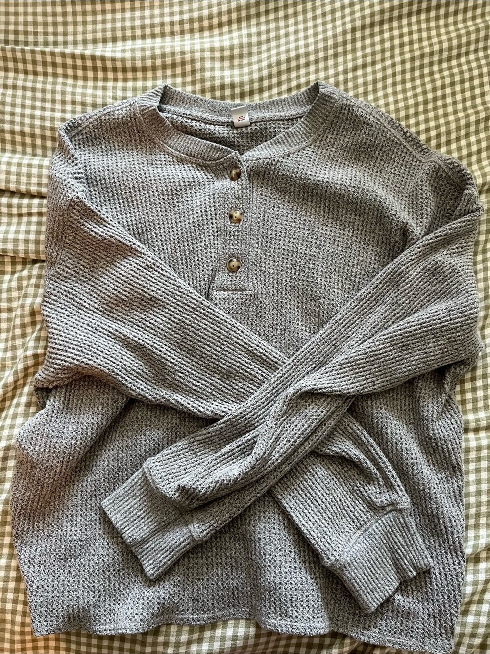Old Navy Gray Waffle-Knit Henley Sweater